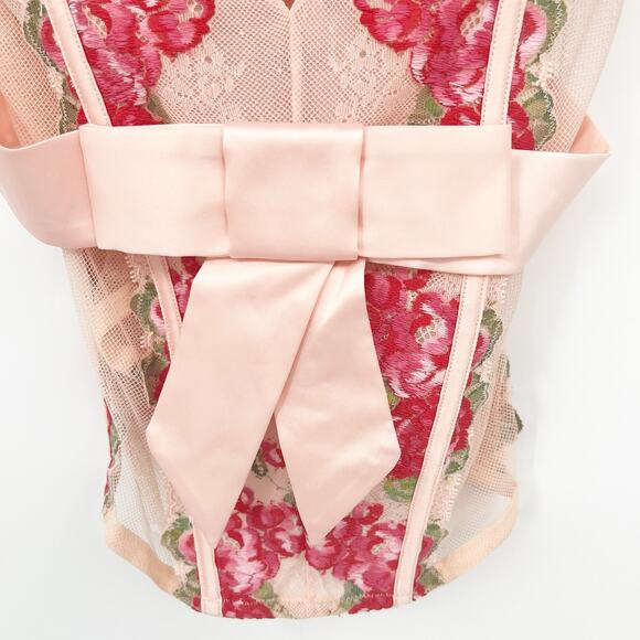 Victorias Secret VS Womens Floral Embroidered Mesh Lace Corset Top Size 36B Pink - Picture 3 of 9